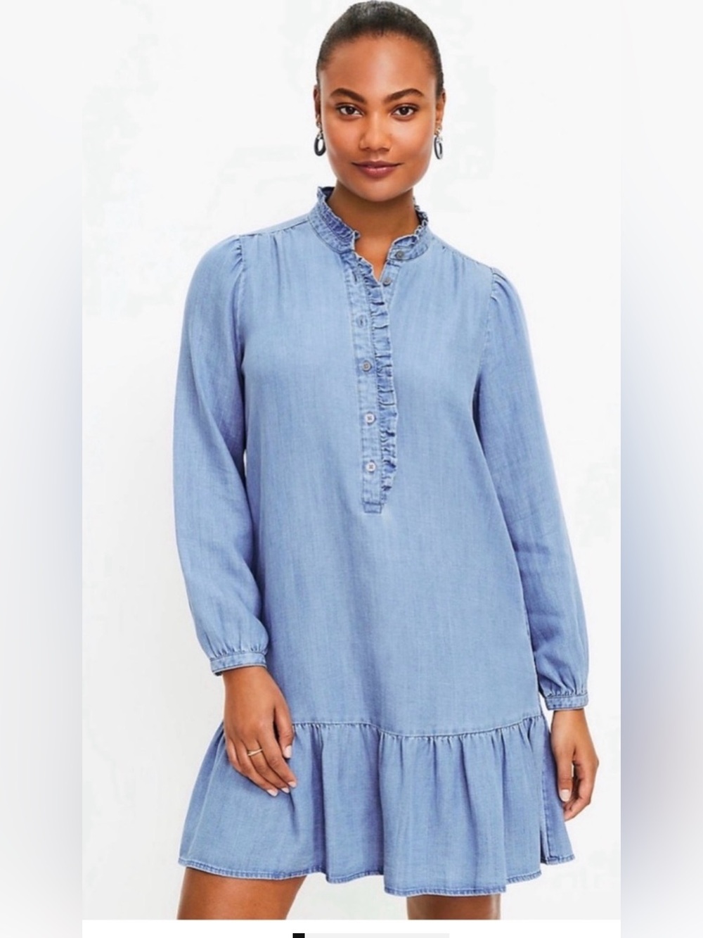 LOFT Chambray Ruffle Flounce Dress Size XL NWT